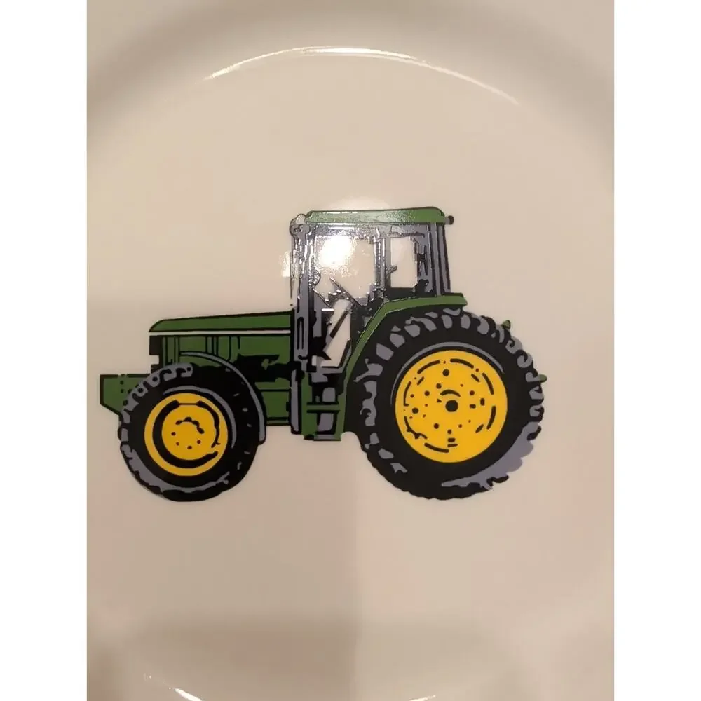John Deere Ceramic Plates Set of 2 Gibson Tractor Dinner Salad Plate Bowl Bundle